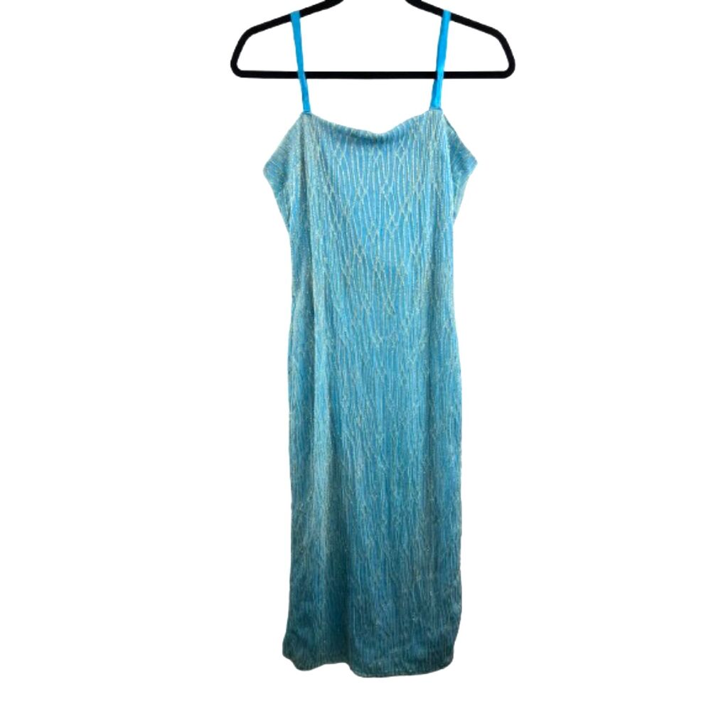 Jessica McClintock Gunne Sax Blue Satin Brocade Gown Dress Size 13 Junior